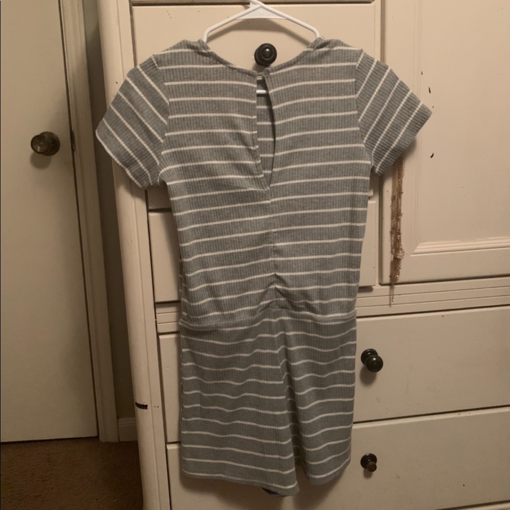 Pink Lily- Grey and White Striped Romper - Picture 7 of 9
